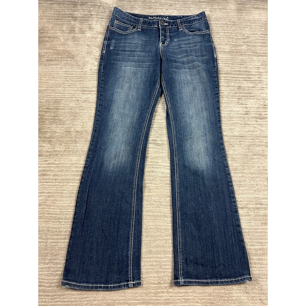 Maurices Jeans Womens 7/8 Long Blue Bootcut Dark‎ Wash Stretch Contrast Stitch